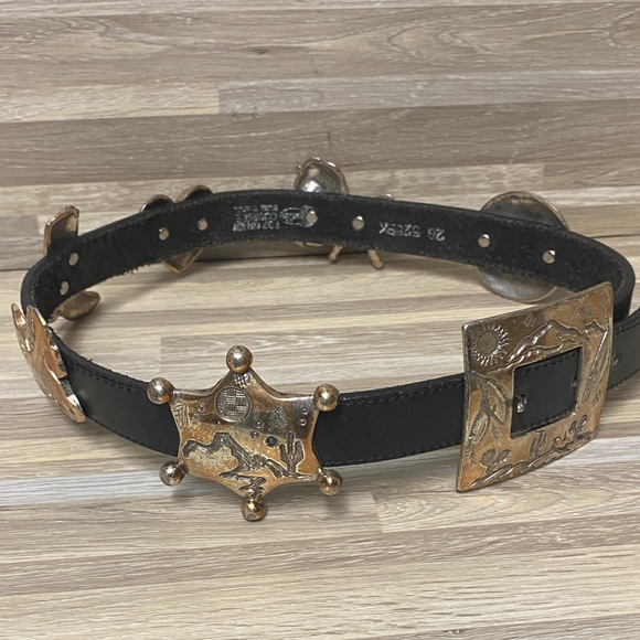 Justin Boots Accessories - Black Leather Belt with Gold Accents